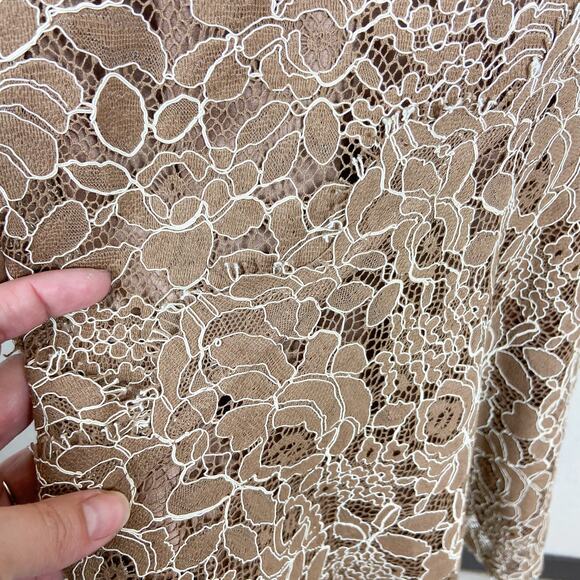 Lida Baday Lace Midi Skirt Size 6 Beige Tan Floral A Line Flared - Picture 4 of 10